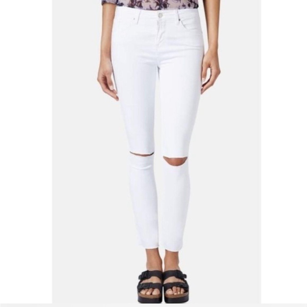 Topshop White Skinny Jeans with Distressed Details